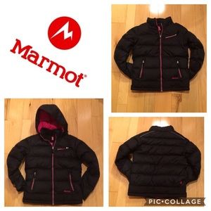 Girl’s Marmot Down Jacket - Black & Hot Pink - Lg